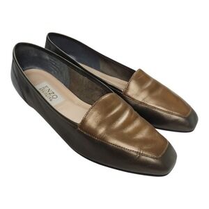 Vintage Enzo Angiolini Leather Loafers Flats 10M Bronze Forest Green Square Toe